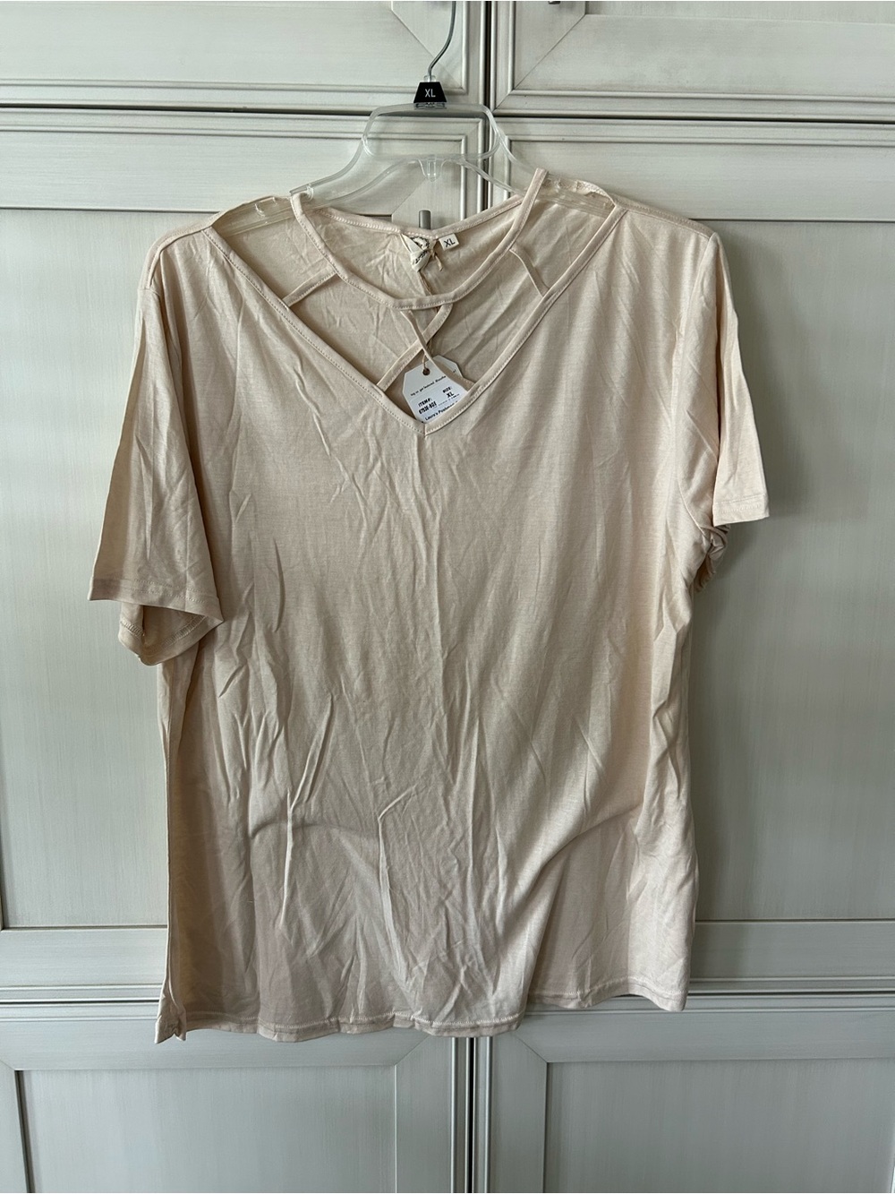 Women's Short Sleeve Crisscross V-Neck Tee - Cream
